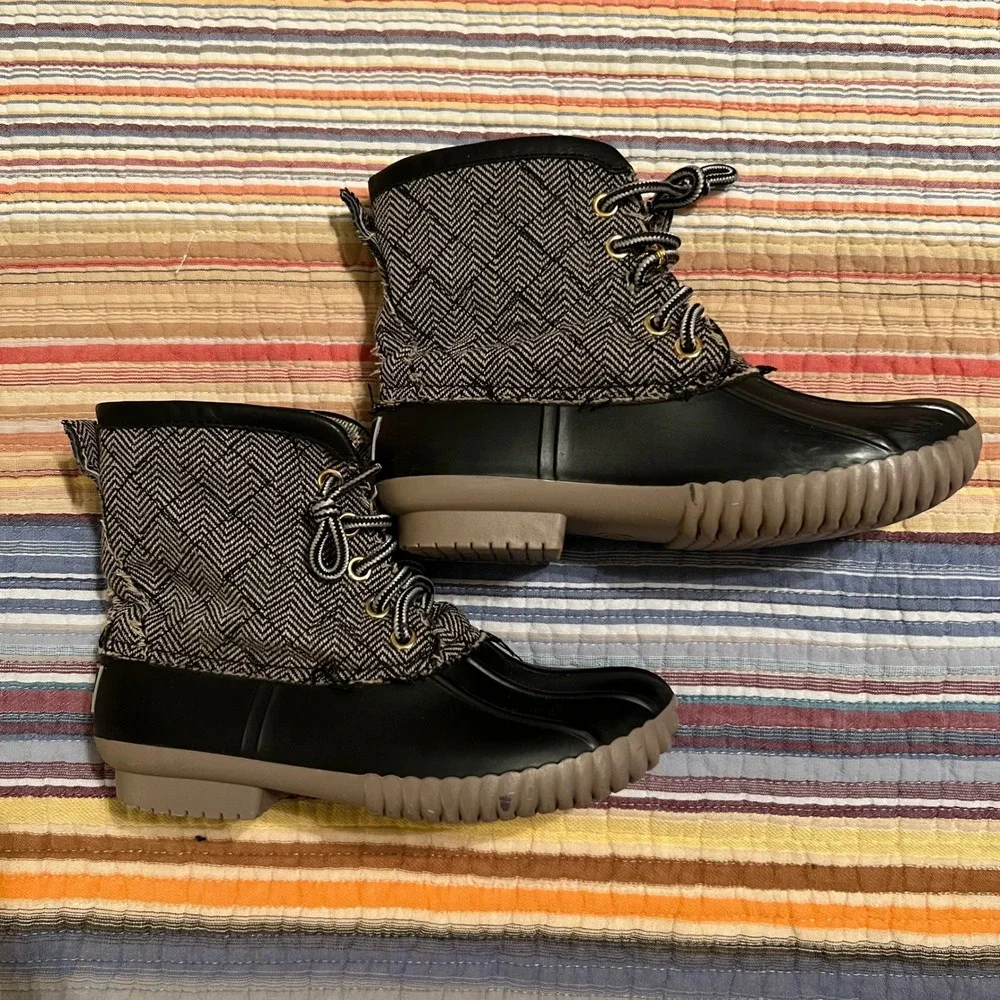 MarleyLilly Kids Duck Boots Size 12 Herringbone Plaid Lined Waterproof